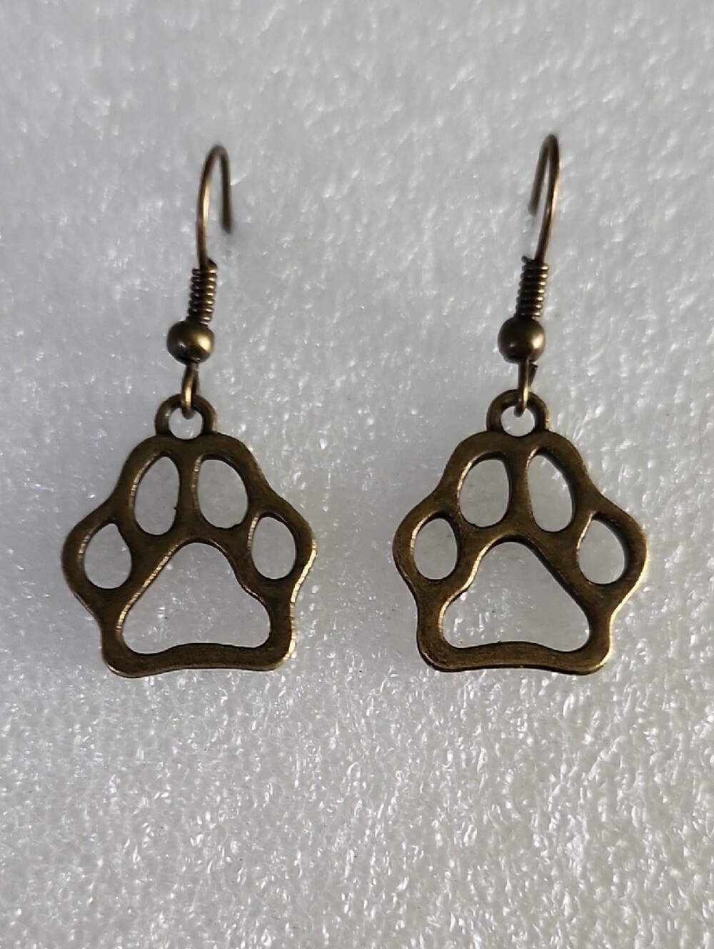 Hand Crafted Bronze Paw Print Dangle Earrings